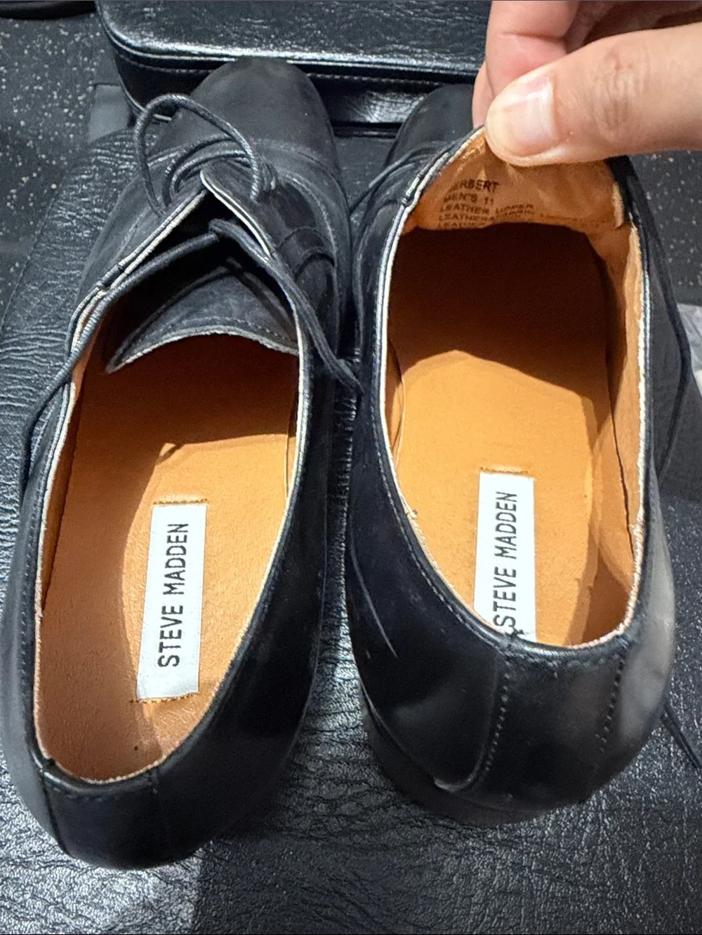 Steve Madden Herbert Black Leather Cap-Toe Oxfords